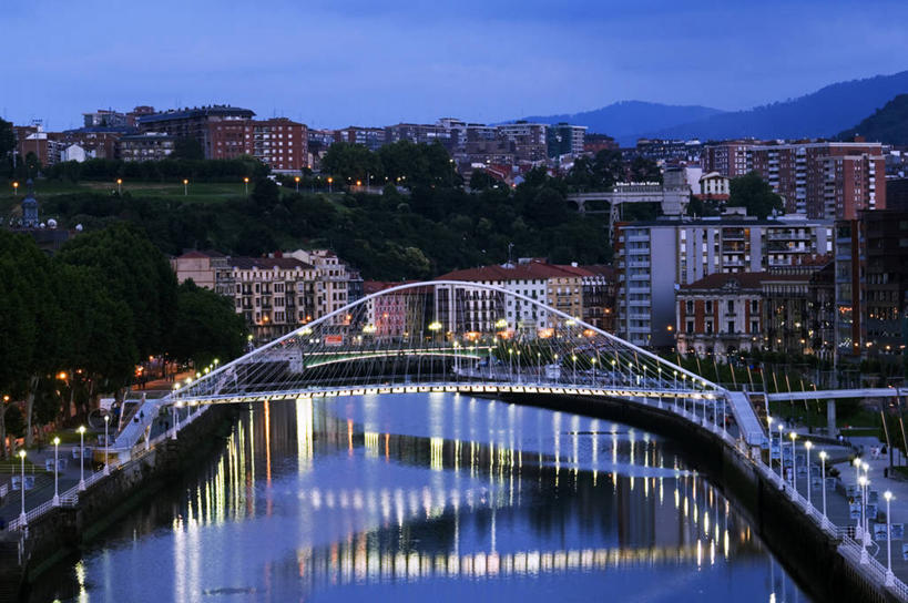 无人,横图,室外,日落,水,西班牙,欧洲,反射,黄昏,摄影,照亮,巴斯克自治区,毕尔巴鄂,彩图