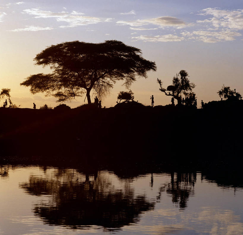 无人,横图,室外,日落,非洲,埃塞俄比亚,河岸,乡村,树,黄昏,摄影,宁静,谷仓,剪影,非洲文化,彩图,传统文化