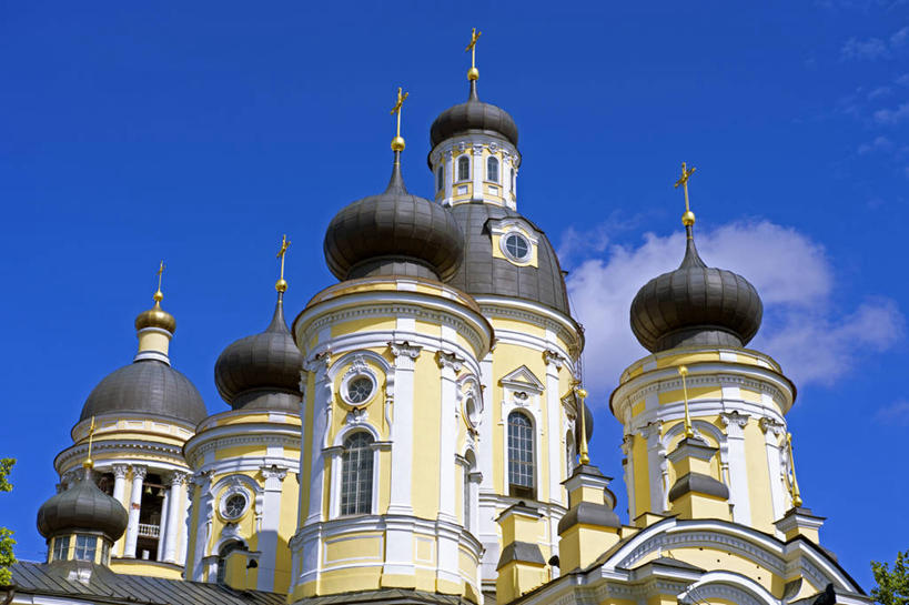 无人,教堂,横图,建筑,洋葱,俄罗斯,装饰,十字架,塔,穹顶,黄色,摄影,宗教,圆顶建筑,东正教,彩图,旅行,独联体