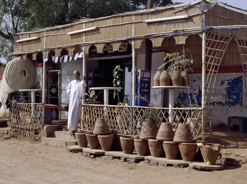 商店,横图,花盆,苏丹,褐色,市场,货摊,陶器,摄影,粘土,伊斯兰教,销售,贩卖,彩图