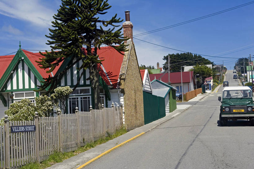 无人,横图,街道,路,松树,日光,屋顶,城镇,古典,社区,摄影,杉树,坚定,长寿,贞洁,福克兰群岛,彩图