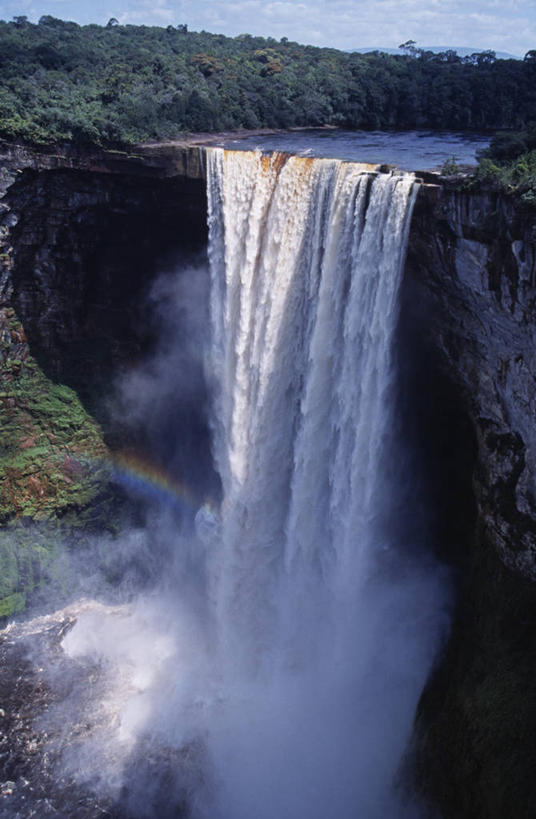 无人,竖图,室外,彩虹,瀑布,水,雾,日光,圭亚那,反射,地形,悬崖,风景,南美,摄影,国家公园,沙岩,彩图