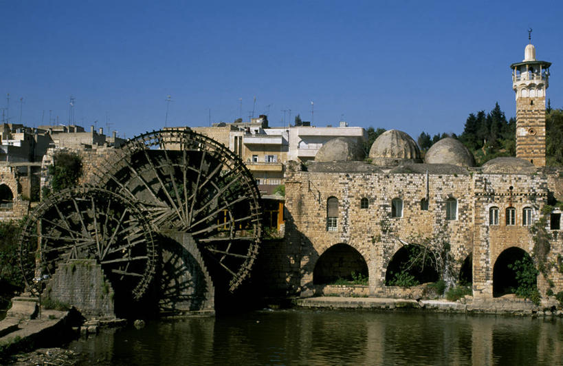 无人,横图,水,建筑,叙利亚,木制,拱门,水车,历史,车轮,工业,摄影,哈马,彩图