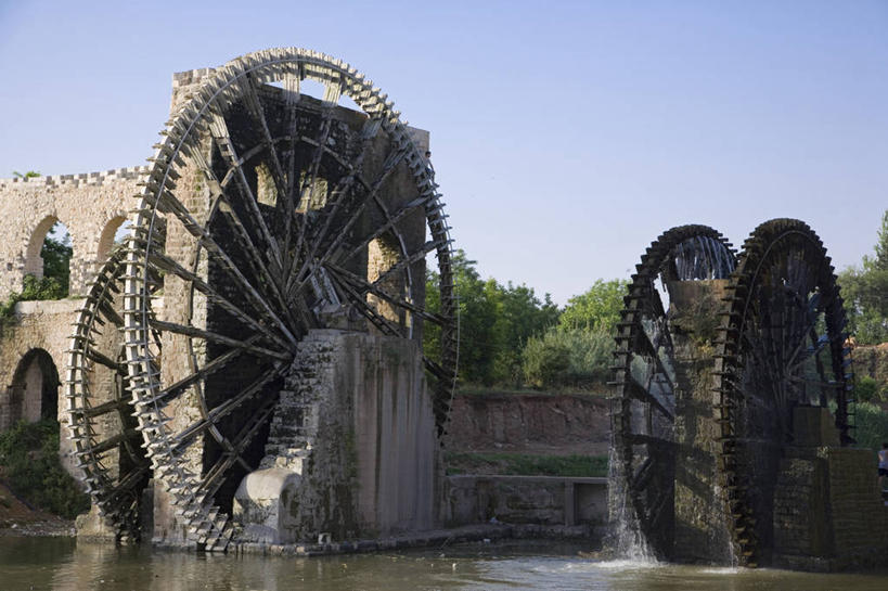 无人,横图,室外,河流,水,叙利亚,水车,车轮,摄影,中东,灌溉设备,水力发电,哈马,彩图