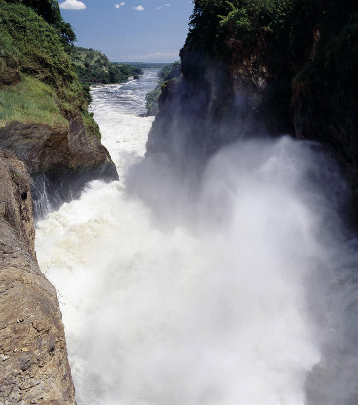 无人,竖图,室外,河流,瀑布,水,峡谷,尼罗河,非洲,乌干达,地形,山谷,摄影,流动,落下,岩石,彩图