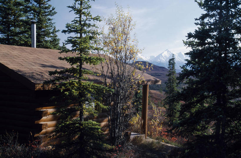 无人,横图,室外,山,山脉,雪山,美国,木制,地形,山顶,树,摄影,圆木,麦金利峰,彩图,小木屋,小屋,阿拉斯加山脉