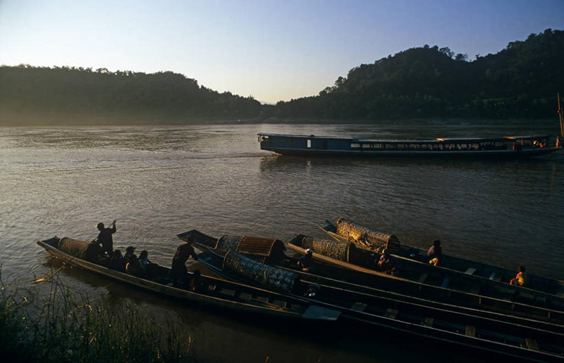 无人,横图,室外,船,老挝,乘客,运输,摄影,东南亚,渡轮,琅勃拉邦,湄公河,彩图
