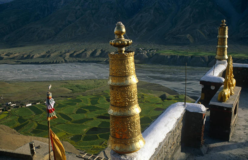 无人,横图,室外,农业,印度,亚洲,田地,摄影,宗教,佛教,修道院,喜马拉雅山脉,喜马偕尔邦,彩图