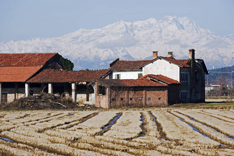无人,横图,室外,农业,山,山脉,雪,雪山,意大利,欧洲,房屋,田地,冬天,摄影,阿尔卑斯山脉,多洛米蒂山脉,彩图