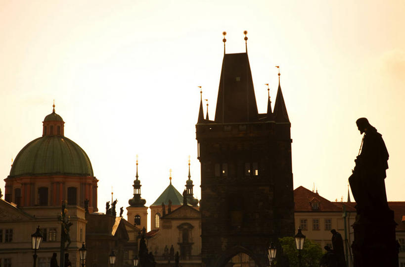 无人,横图,城市,建筑,雕塑,欧洲,雕像,古城,塔,桥,首都,穹顶,摄影,剪影,巴洛克风格,捷克共和国,布拉格,查理大桥,旧城区,彩图