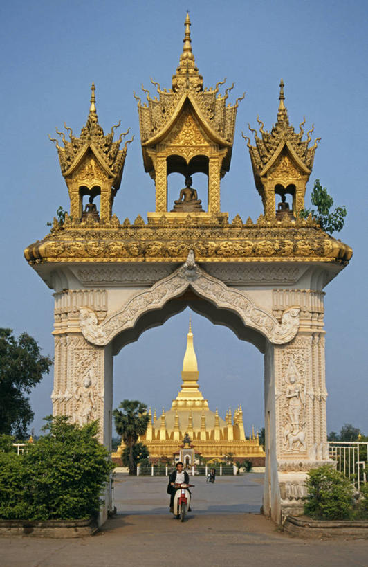 无人,竖图,建筑,老挝,雕像,大门,拱门,首都,佛,佛塔,金色,摄影,东南亚,佛教,复杂,万象,塔銮,彩图
