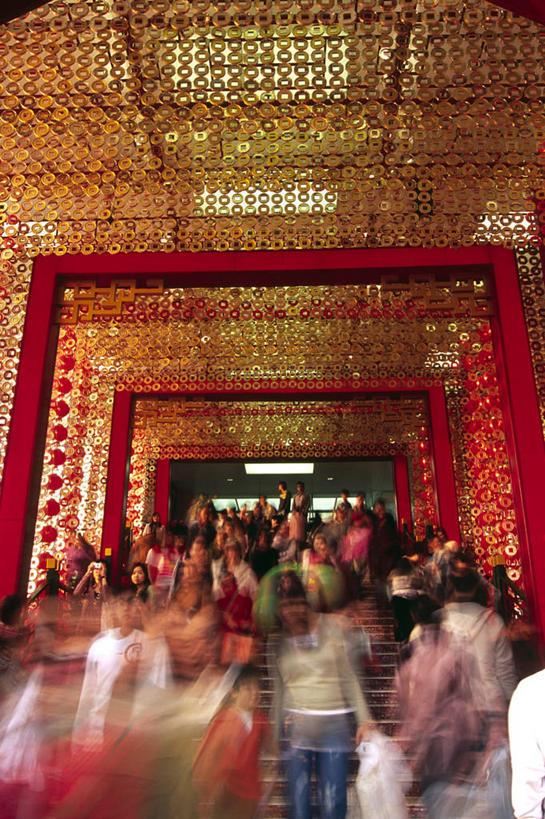 横图,竖图,运动模糊,购物,消费,楼梯,香港,春节,亚洲,装饰,首都,顾客,维多利亚港,红色,摄影,中国文化,群众,九龙,亭台楼阁,彩图