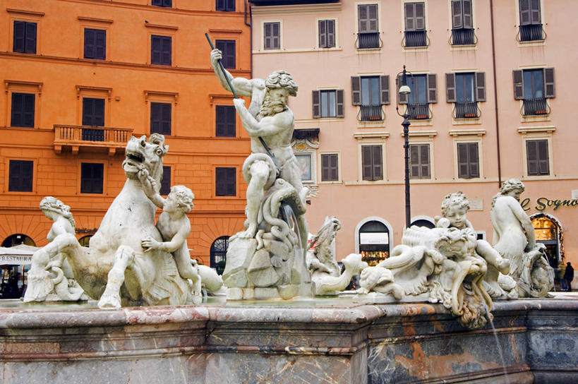 无人,横图,方图,喷泉,雕塑,意大利,欧洲,雕像,首都,摄影,四河喷泉,彩图