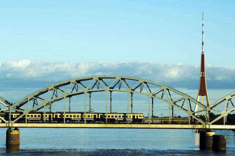 无人,横图,室外,河流,城市,拉脱维亚,拱门,塔,桥,首都,摄影,反差,里加,彩图