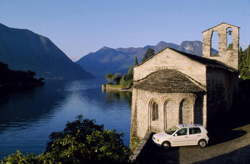 无人,教堂,横图,室外,湖,日落,山,山脉,水,意大利,欧洲,地形,山谷,黄昏,摄影,宗教,伦巴第大区,科摩湖,科莫,彩图