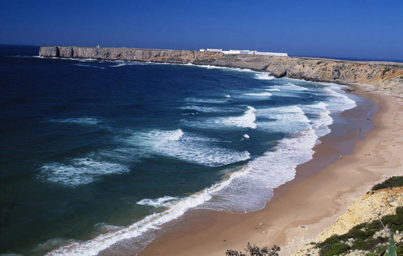 无人,横图,室外,海浪,海洋,葡萄牙,欧洲,沙子,地形,海岸线,悬崖,海湾,破坏,波浪,摄影,伊比利亚半岛,海滩,彩图,萨格雷斯