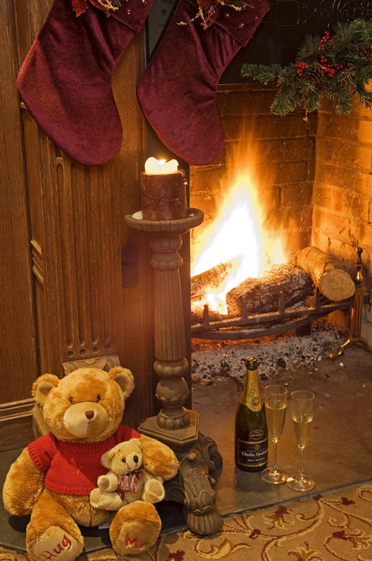 无人,竖图,壁炉,酒店,蜡烛,礼物,英国,北爱尔兰,圣诞节,节日,庆祝,发光,火焰,冬天,泰迪熊,光亮,热,文化,圣诞袜,袜子,酒瓶,瓶子,香槟,庆典,季节,摄影,纪念,香槟杯,开火,彩图,弗马纳区,厄恩湖
