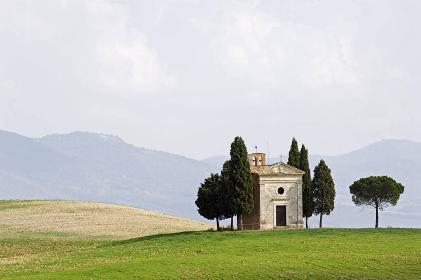 无人,教堂,横图,室外,美景,山,山脉,建筑,意大利,欧洲,地形,景观,树,自然,景色,摄影,宗教,自然风光,托斯卡纳区,维得斯卡,皮恩札,彩图