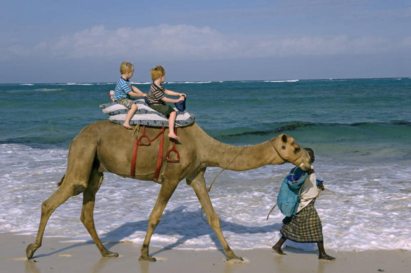 儿童,成年人,三个人,兄弟,横图,室外,旅游,度假,海洋,水,非洲,肯尼亚,沙子,海岸线,骆驼,放松,摄影,热带气候,印度洋,东非,冒险,男孩,男人,男性,海滩,彩图