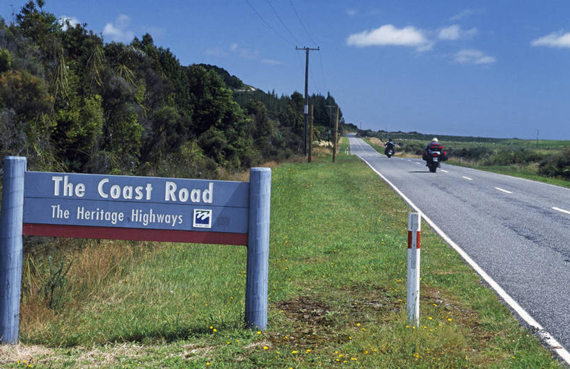 无人,横图,路,摩托车,新西兰,地形,路边,交通,摄影,交通标志,新西兰南岛,彩图