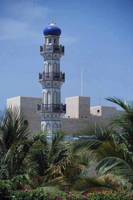 无人,竖图,建筑,阿曼,塔,黄金,蓝色,摄影,宗教,尖塔,伊斯兰教,宗教建筑,清真寺,波斯湾,塞拉莱,彩图