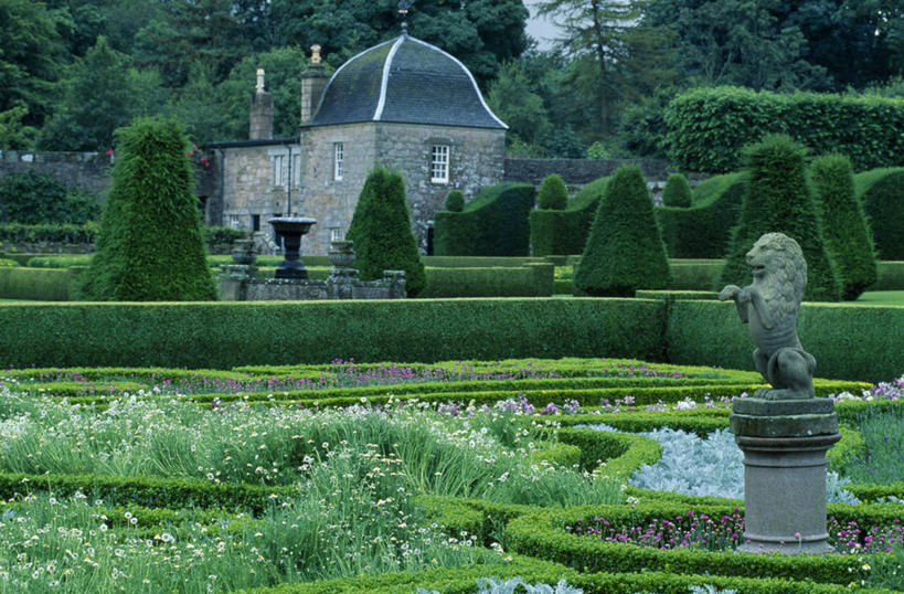 无人,花园,横图,室外,花圃,喷泉,苏格兰,摄影,园林,漩涡形,小花园,彩图