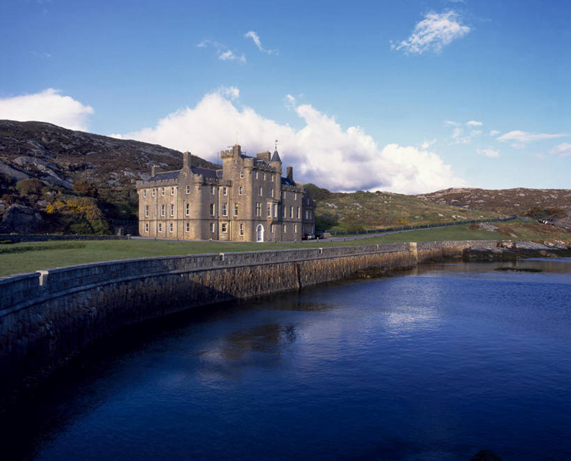 无人,横图,室外,草坪,海洋,湖,山,水,城堡,苏格兰,摄影,豪宅,外赫布里底群岛,彩图