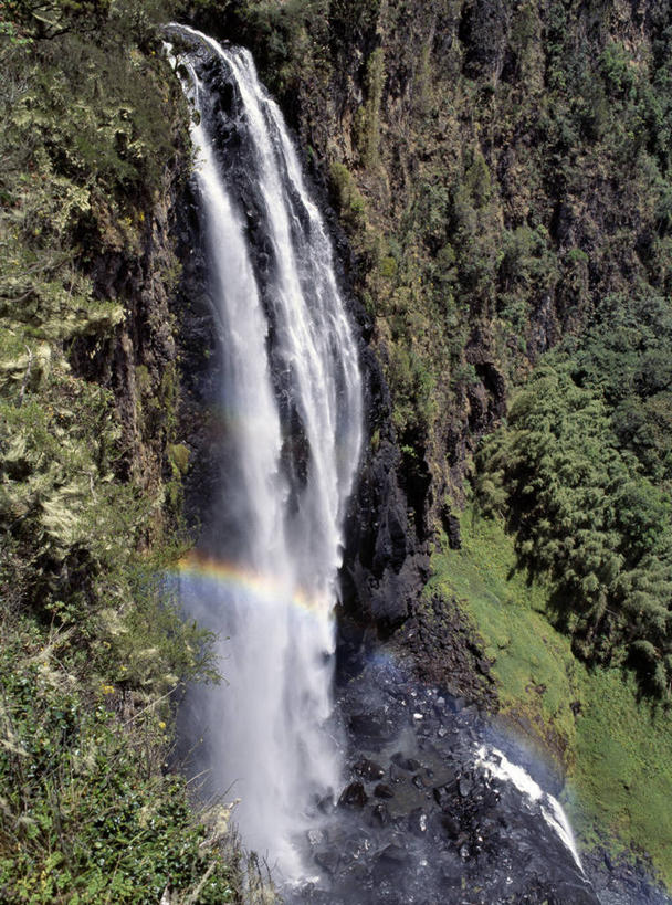 无人,竖图,室外,彩虹,瀑布,水,峡谷,非洲,肯尼亚,喷,飞溅,摄影,流动,落下,碰撞,岩石,彩图,骚乱