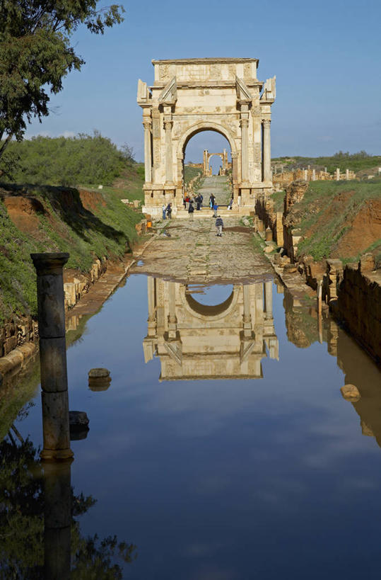 无人,竖图,水,城市,建筑,非洲,利比亚,反射,拱门,历史,废墟,摄影,皇帝,彩图,水灾,联合国教科文组织