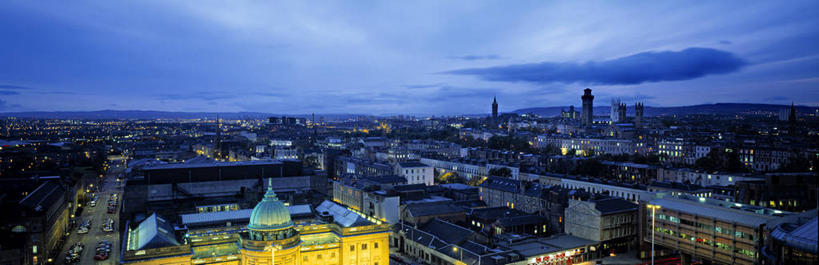 无人,横图,全景,室外,夜晚,天际线,英国,欧洲,苏格兰,摄影,结束,格拉斯哥,彩图,旅行,大学