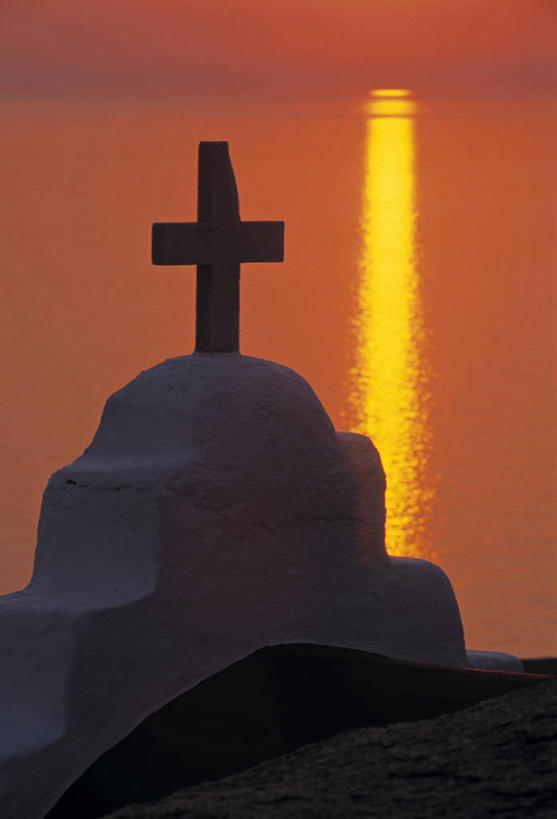 无人,竖图,日落,希腊,欧洲,十字架,摄影,基克拉迪群岛,米克诺斯岛,彩图