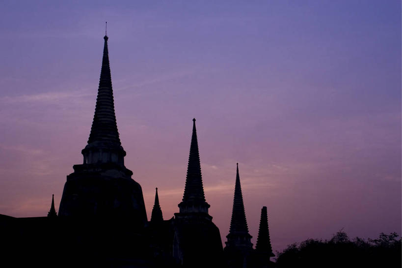 无人,寺庙,横图,夜晚,泰国,亚洲,宝塔,佛塔,黄昏,地标建筑,摄影,宗教,东南亚,剪影,泰国文化,大城省,彩图