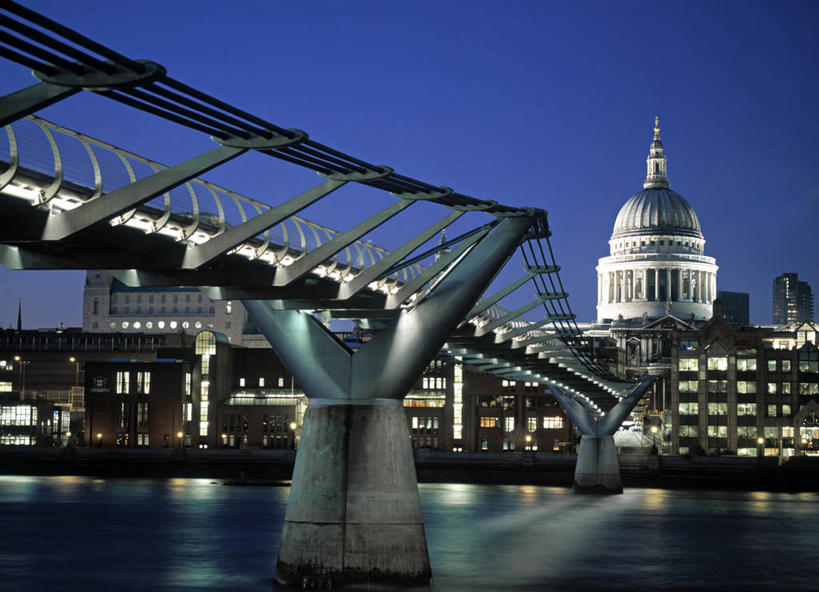 无人,横图,夜晚,城市,英国,欧洲,首都,英格兰,圣保罗大教堂,摄影,英国文化,伦敦千禧桥,彩图