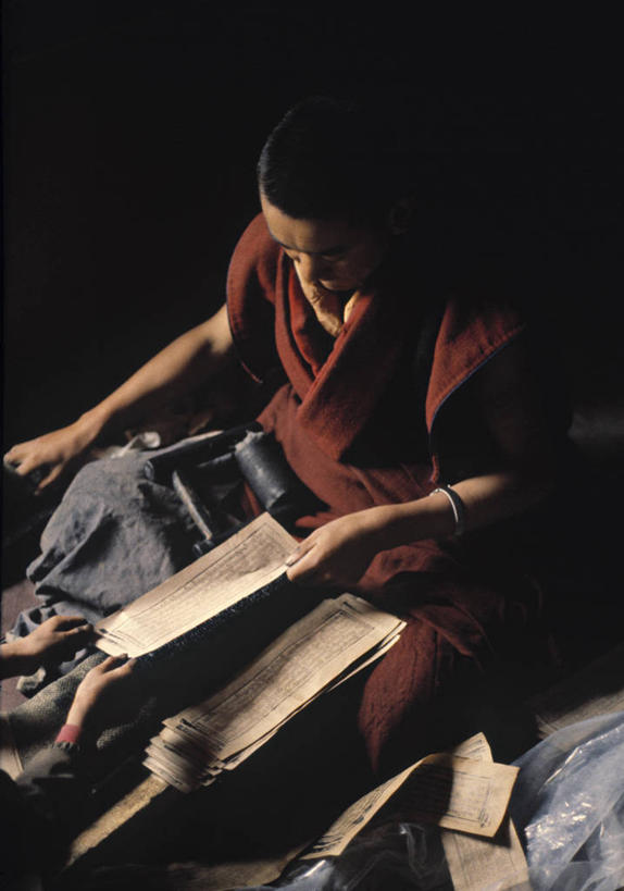 一个人,竖图,书房,中国,亚洲,首都,摄影,宗教,佛教,中国文化,经文,西藏自治区,甘丹寺,僧侣,彩图,旅行