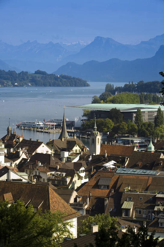 无人,竖图,俯视,室外,山,山脉,天际线,城市,瑞士,欧洲,钟塔,摄影,西欧,市政厅,卢塞恩,彩图,高角度拍摄