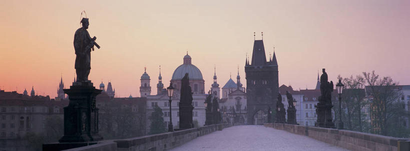 无人,横图,全景,城市,古城,桥,首都,摄影,东欧,捷克共和国,布拉格,查理大桥,彩图