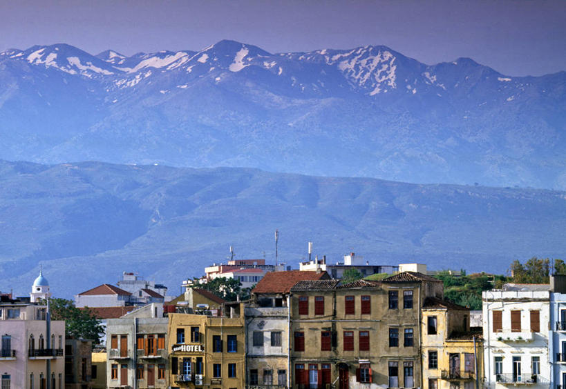 无人,横图,室外,山,山脉,城市,希腊,欧洲,古城,摄影,地中海文化,克里特岛,干尼亚,彩图,旅行,海港