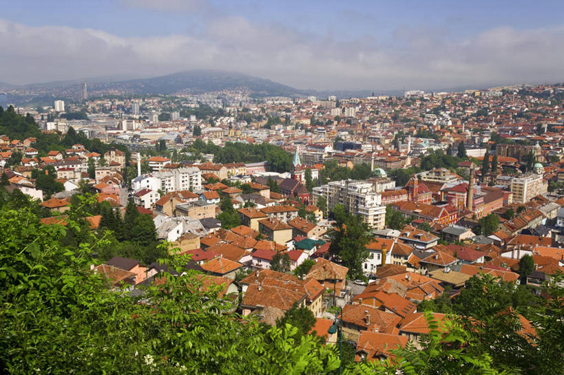 无人,横图,俯视,室外,天际线,城市,欧洲,首都,摄影,巴尔干,东欧,前南斯拉夫,萨拉热窝,彩图,高角度拍摄,波斯尼亚和黑塞哥维那