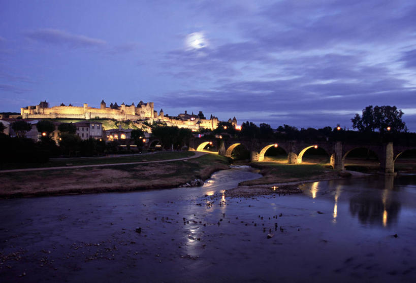 无人,横图,室外,夜晚,河流,法国,欧洲,城堡,桥,摄影,西欧,法兰西,法国文化,法兰西共和国,卡尔卡松,法兰西第五共和国,朗格多克.鲁西永,朗格多克.鲁西永大区,彩图,旅行,鲁西永,奥德