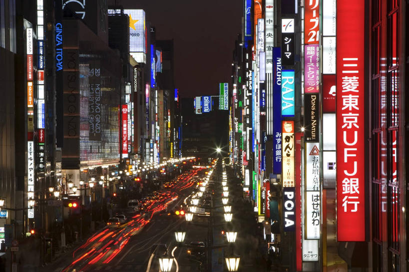 无人,商店,横图,夜晚,购物,城市,道路,街道,路,公路,东京,日本,亚洲,日本文化,交通,首都,黄昏,银座,摄影,本州,马路,彩图