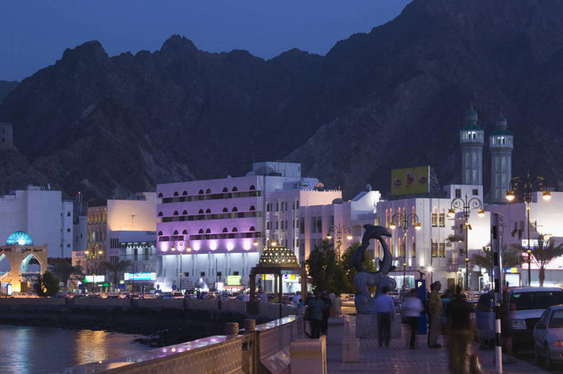 无人,横图,城市,阿曼,首都,黄昏,摄影,中东,波斯湾,大马斯喀特,阿拉伯,彩图,阿拉伯半岛