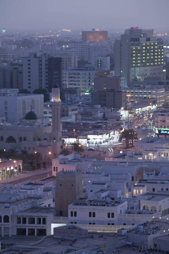 无人,竖图,俯视,室外,天际线,城市,卡塔尔,首都,黄昏,摄影,中东,波斯湾,多哈,彩图,高角度拍摄,阿拉伯半岛