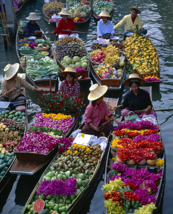 成年人,竖图,泰国,亚洲,食品,水上市场,花,摄影,东南亚,女人,彩图