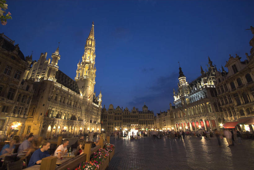 无人,广场,横图,夜晚,城市,比利时,欧洲,首都,摄影,西欧,市政厅,布鲁塞尔,布鲁塞尔大广场,彩图,布鲁塞尔市政厅,比荷卢三国关税同盟