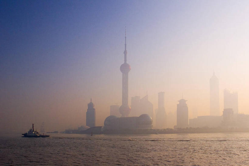 无人,横图,室外,雾,城市,摩天大楼,上海,中国,亚洲,黄浦江,浦东,摄影,早晨,彩图