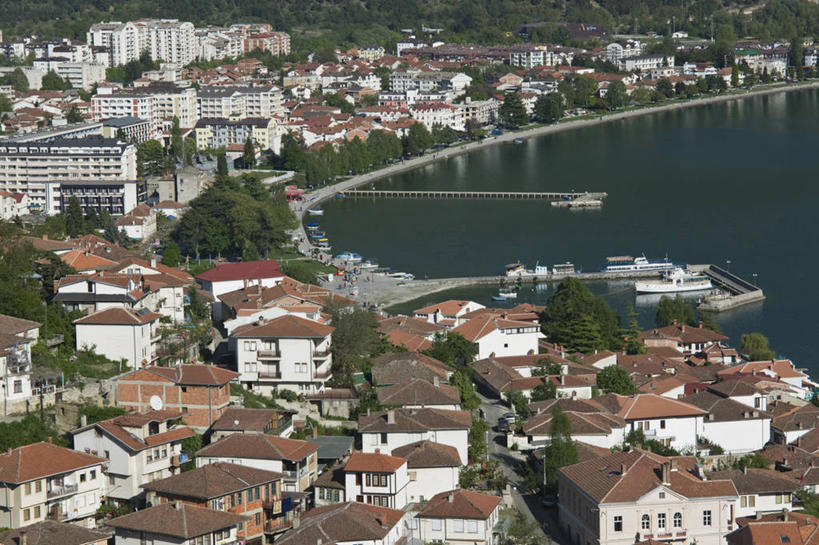 无人,横图,俯视,室外,湖,水,欧洲,地形,城镇,摄影,巴尔干,奥赫里德,彩图,高角度拍摄