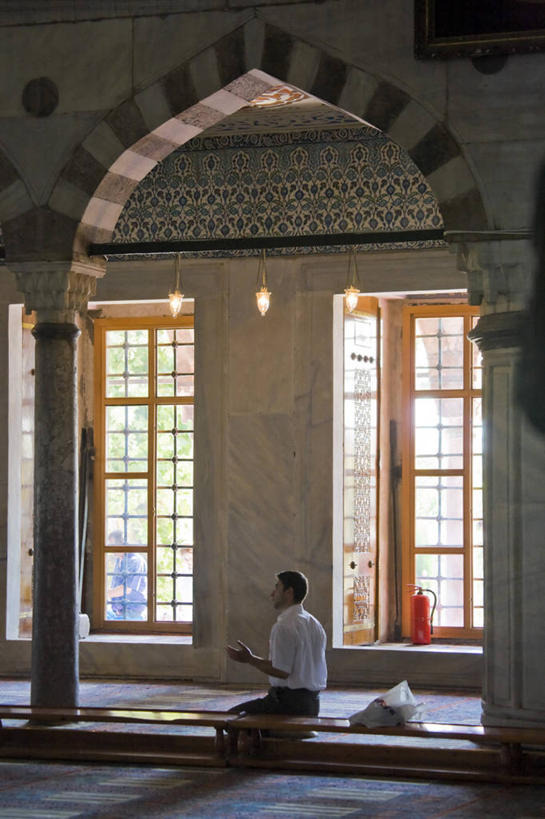 成年人,竖图,室内,城市,建筑,欧洲,亚洲,拱门,祈祷,摄影,宗教,伊斯兰教,清真寺,伊斯坦布尔,蓝色清真寺,男人,彩图