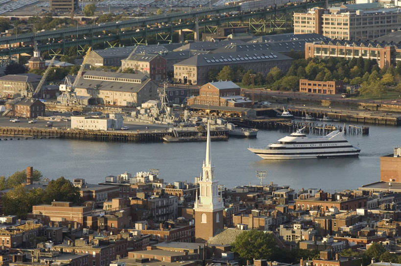 无人,横图,俯视,城市,船,美国,摄影,北美,波士顿,马萨诸塞,波士顿港,美国人,彩图,高角度拍摄