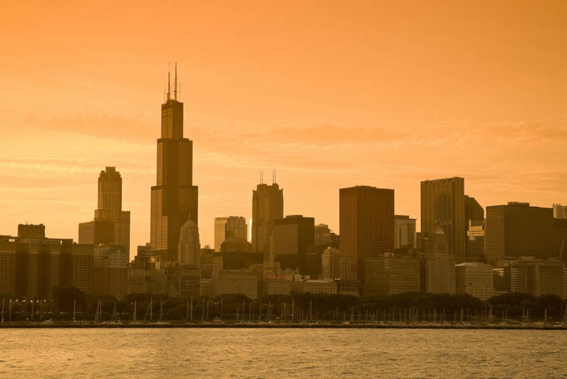 无人,横图,室外,天际线,城市,摩天大楼,美国,黎明,摄影,北美,市区,伊利诺斯州,密歇根湖,芝加哥市,美国人,彩图