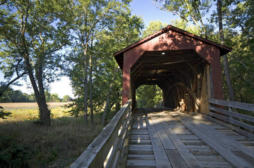 无人,横图,美国,覆盖,桥,小溪,摄影,北美,伊利诺斯州,廊桥,66号公路,美国人,彩图